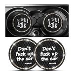 2 Pack Bling Car Coasters for Cup Holder, Crystal Rhinestone 2.75 in Cup Holder Coaster, Silicone Anti-Slip Insert Cup Mats for Women, Interior Accessories Universal for Most Cars (Black/White)