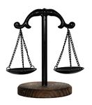 Owlgift Vintage Style Metal Libra Jewelry Towers Tray w/Wooden Base Cosmetic Organizer Storage, Lawyer Scale of Justice, Farmhouse Candleholder, Home Décor Antique Weight Balancing Scale – Black