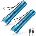 Blukar Flashlight Rechargeable[2 Pack], High Lumens Handheld Flashlight with 5 Modes, Adjustable Focus, IPX6 Waterproof, Lightweight Flash Light for Camping, Running, Outdoors, Emergency-Peacock Blue