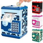 Pup Go Electronic Piggy Bank ATM Money Safe for Kids Ages 3+, Password Coin Bank Auto Scroll Cash Machine Money Saving Box, Birthday Gift Toys for Boys Girls 3 4 5 6 7 8 9 Years Old (CAMO Blue)