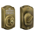 Schlage BE365 CAM 609 Camelot Keypad Deadbolt, Electronic Keyless Entry Lock, Antique Brass