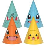 Amscan 9917126 - Pokémon Kids Birthday Party Cone Hats Assorted Designs - 8 Pack