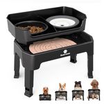 GUUSII HOME Elevated Dog Bowl with Stand Raised Feeding Station for Large Medium Small Sized Dogs Licking Plate Slow Food and Water Dish Set Adjustable Height 43.5 * 26.7 * 16/28.7/32.7/36.7cm 1600ml