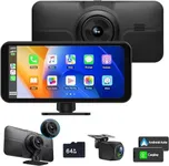 Wireless Car Play Screen for Cars with 4K Dashcam, 6.25" Portable Carplay Small Screen Android Auto Car Stereo with 1080p Backup Camera,Voice Control,Bluetooth,GPS Navigation,Multimedia Player