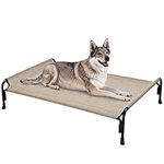 Veehoo Elevated Dog Bed, Outdoor Raised Dog Cots Bed for Large Dogs, Cooling Camping Elevated Pet Bed with Slope Headrest for Indoor and Outdoor, Washable Breathable, Large, Beige Coffee, CWC2204