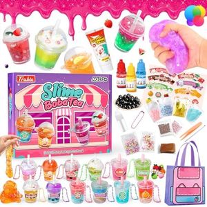 Trubic 46PCS Slime Boba Tea Making Kit for Girls ages 8-12, DIY Pretend Play Food Toys, Bubble Tea Cups/Bag/Clear Slime/Add-ins, Making Miniature Food, Christmas Party Favors Gift for Kids 6 7 9 10 11