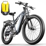 VLFINA Full suspension Electric Bike for adult, 26inch Fat Tire 7speed Electric Mountain Bike, 48V17.5Ah removable Lithium Battery,Dual disc brakes ebike (Dark grey)