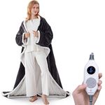 Westinghouse Wearable Heated Blanket with Foot Pocket, Electric Snuggle Throw with Sleeves, Flannel to Sherpa Reversible, 6 Heating Levels & 2-10 Hours Heating Time Settings, 50 * 70"+18", Grey