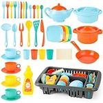 deAO Kitchen Play Set Drainer Cooking Dishes with Over 40 Kitchen Accessories - Kids Role Play Toy Set Kitchen Accessories-Great Gift for Kids