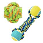 emily pets Dog Chew Cotton Rope Toys 2in1 Combo for Dogs & Puppies Cotton Ball Dual-Tennis Knotted Cotton Chewing Dog Toy for Playing, Teeth Cleaning & Training (Color As Vary, Pack 2)