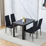 Modern Black Dining Room Table Wooden and Leather Chairs Set of 4 for Small Space, 5pcs Kitchen Rectangular Table with 4 Chairs Set Space-saving (black table and 4 black velvet chairs)