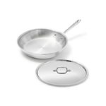All-Clad D3 3-Ply Stainless Steel Fry Pan with Lid 10 Inch, Induction Compatible, Oven Broiler Safe 600F, Fast and Even Heat, Pots and Pans, Cooking Skillet Cookware, Stainless Steel