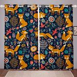 Homemissing Cartoon Fox Window Treatments Botanical Floral Curtains 3D Animal Window Drapes for Boys Girls Kids Woodland Fox Nature Lightweight Window Curtain W52*L63