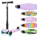 BOLDCUBE Big Fold - 3 Wheel Foldable Scooter for Kids Ages 3-10 Year Olds | LED Rainbow Flashing Wheels | Height Adjustable 65 to 89 cm | Interchangeable Deck