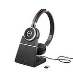 Jabra Evolve 65 Wireless Stereo On-Ear Headset – Microsoft Teams Certified Headphones With Long-Lasting Battery with Charging Stand – USB Bluetooth Adapter – black (Renewed)