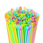 Disposable Snow Cone Spoon Straws Plastic Spoon Drinking Straws, Assorted Colors,100 Pack