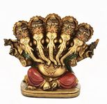 P&V Resin 5" Panchmukhi Lord Ganesha Ganesh Ganpati Idol Figurine for Home Office House Warming Statue Murti for Decoration and Pooja Gifting Purpose Sculpture(12 x 14 x 6cm, Multicolor)