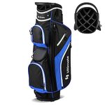 Goplus Golf Cart Bag with 14-Way Top Dividers, Golf Cart Bag Golf Club Bag with 9 Zippered Pockets, Cooler Bag, Rain Hood, Shoulder Strap, Carry Handle, Lightweight Golf Bag for Men Women (Black+Blue)