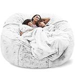 Giant Fur Bean Bag Chair Cover for Kids Adults, (No Filler) Living Room Furniture Big Round Soft Fluffy Faux Fur Beanbag Lazy Sofa Bed Cover,Snow White,6FT 180 * 90cm