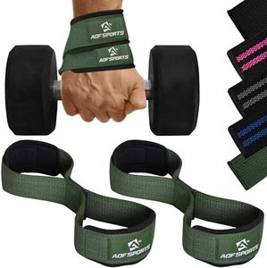 AQF Figure 8 Néoprène Rembourré Poids Musculation Sangle de Levage, Sangle de Tirage, Protege Poignet Sangle Musculation, Strap Poignet, Bandage Poignet Homme Femme Sport Maison (Militaire Vert)