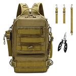 Fishing Tackle Backpack Storage Bag, Outdoor Shoulder Backpack, Water-Resistant Fishing Gear Bags with Rod Holder and Stainless Steel Fishing Plier ((14.5 * 9 * 5.5 inch) Standard-Tan)