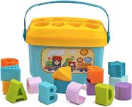 Dwellinger Baby Plastic First Block Shapes and Sorter, 16 Blocks, ABCD Blocks with Other Shapes, Toys for 6 Months to 2 Years Old for Boys and Girls ( Multicolor )