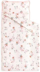 Wake In Cloud - Toddler Nap Mat with Pillow and Blanket, 100% Cotton Fabric, for Kids Girls Ages 3 Plus in Daycare Kindergarten Preschool, Roll Up Sleeping Bag, Floral Flowers, Light Pink, Standard