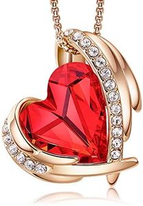 CDE Collar con Colgante de corazón de Amor para Mujer, Collares de Oro de 18 Quilates, joyería, Regalos de cumpleaños para Esposa, Madre, Hija (Oro Rosa-Rojo)