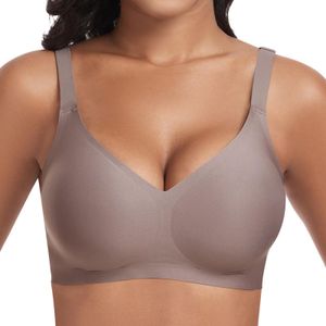 Cavotor Women Seamless Bra Non Wired Push Up Support Bras for Saggy Breasts Wireless T Shirt Soft Comfort Ladies V Neck Padded Bralettes with Extender (Coffee,M)