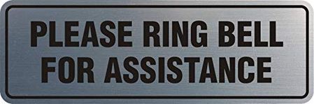 Signs ByLITA Standard Please Ring Bell For Assistance Sign (Brushed Silver) - Small 1 Pack