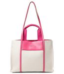 Anne Klein Women's Medium Color Blocked Canvas Tote, Tan-Cream/Fuchsia, One Size