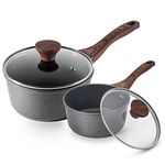 SENSARTE Nonstick Sauce Pan Set with Lid, 1.5QT + 2.5QT Saucepan with Handle Swiss Granite Coated, Stay-Cool Handle, Induction Compatible, PFOA Free