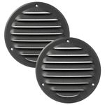 Vent Systems 4" Inch Anthracite Matte Finish Soffit Vent Cover - Pack of 2 - Black Round Air Vent Louver - Grill Cover - Built-in Insect Screen - HVAC Vents for Bathroom, Home Office, Kitchen