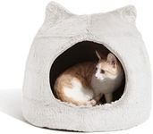 Best Friends by Sheri Meow Hut in Fur Cover Dome Cat and Dog Bed, Ivory, Small