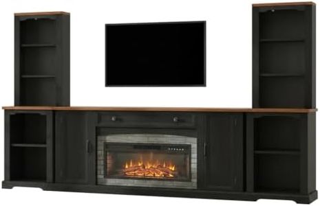 Woarvst 104 inch Media Console with Electric Fireplace, 3-Piece Entertainment Center, Farmhouse Black MDF TV Stand with Storage,