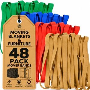 kitchentoolz 48 Pack Mover Bands – Extra Large Rubber Bands for Furniture & Moving Blankets – Heavy-Duty Stretch Bands in 4 Sizes (25", 30", 36", 42") – Secure Drawers, Doors & Covers During Moving & Storage
