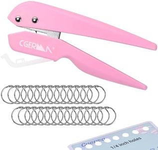 Single Hole Punch, with 30 Pcs Loose Leaf Binder Rings, 1/4" Hole Punches, 50% Labor Savings, Paper Hole Puncher, 15 Sheet Capacity, for Paper Cards Plastic Cardboard, Pink