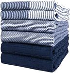 Premium Kitchen Towels (20”x 28”, 6 Pack) | Large Cotton Kitchen Hand Towels | Flat & Terry Towel | Kitchen Towels | Highly Absorbent Tea Towels Set with Hanging Loop | Navy Blue