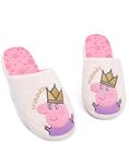 Peppa Pig Slippers For Women | Ladies Queen Mummy House Shoes Gift For Her | White Pink Gold Glitter Foam Slip On 3-4 UK