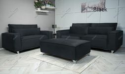 Snooze Inn Velvet Sloane 3 and 2 Seater Sofa Sets, Corner Sofas For Living Room, Upholstered Plush Fabric 3 Seater Velvet Sofas (Black, 3+2 Seater)