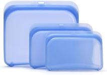 Dorence Reusable 3 Silicone Storage Bags Blue - 3 Pinch-Lock Seal Silicone Food Storage Bags - Leak Proof Freezer Baggies - Storage Container for Lunch, Snack, Sandwich, Travel and Makeup