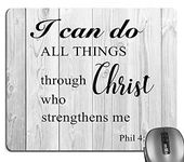 Knseva I can do All Things Through Christ who Strengthens Me Christian Bible Verse Scripture Quote Mouse Pad, Philippians 4-13 Rustic White Grey Wood Grain Mouse Pads