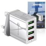 Usb Charger Plug Uk 4-Port Usb Fast Charger Plug 32W Usb Plug Charger With Multi Usb Plug Intelligent Quick Charge 3.0 Wall Charger/Usb Plug Fast Charger For Iphone 12/11/X/Ipad/Samsung S21/S20/S10