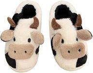 Cute Fuzzy Cow Slippers for Women Men, Comfy Cotton Animals House Slippers Fluffy Plush Slip On Home Shoes for Girl Indoor Outdoor Garden,Size 6-7