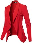 SSOULM Women's Long Sleeve Classic Draped Open Front Lightweight Blazer RED 3XL