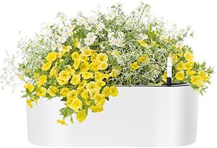 SAROSORA 16" Oval Self Watering Planter with Water Level Indicators for Plants & Flower Home Garden Outdoor Indoor Succulent | Herb pots | Window Box (1, Oval, White)