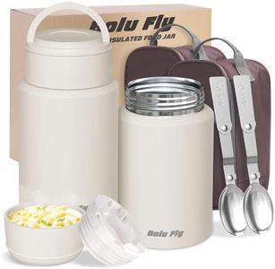 Bolu Fly 2 Pack Soup Thermo for Hot Food for Adults, Insulated Food Jar, Stainless Steel Vacuum Thermal Lunch Box Containers with Carry Bag and Spoon (18.5oz, 27oz) (White)