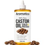AROMATICO Cold Pressed Castor Oil for Hair Growth & Skin - Castor Hair Oil for Thicker Hair, Glowing Skin, Eyebrows & Eyelashes | Natural Body Massage Oil | 200ml