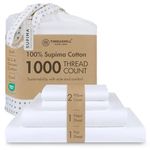 Threadmill Supima Cotton 1000 Thread Count Luxury Sheet Set, Luxury 4 Piece Bed Sheets, Hotel Quality Sateen Weave, Elasticized Extra Deep Pocket, Queen, White