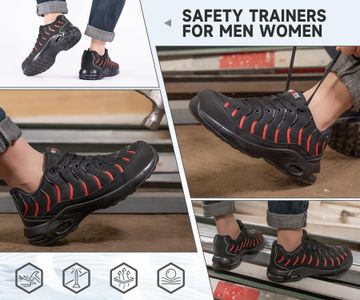 LARNMERN Steel Toe Safety Trainers, Red – Men’s Size 9 UK